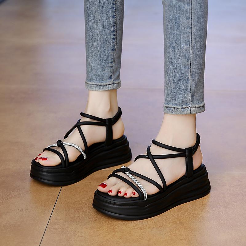 CRLAYDK Women's Sandals Platform Strappy Slip On Slides Open Toe Ladies Beach Shoes Casual Walking Thick Sole Dressy Slippers