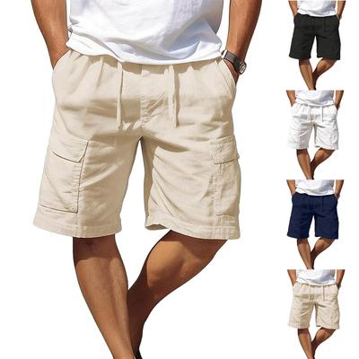 Men's Elastic Waist Drawstring Solid Color Casual Shorts With Pockets