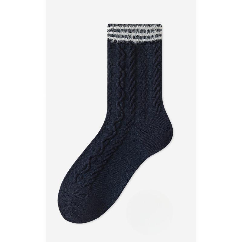 Wool Socks, Women's Linen Patterned Mid-calf Socks, Thick and Warm Cashmere Long Calf Socks for Autumn and Winter, Versatile Socks