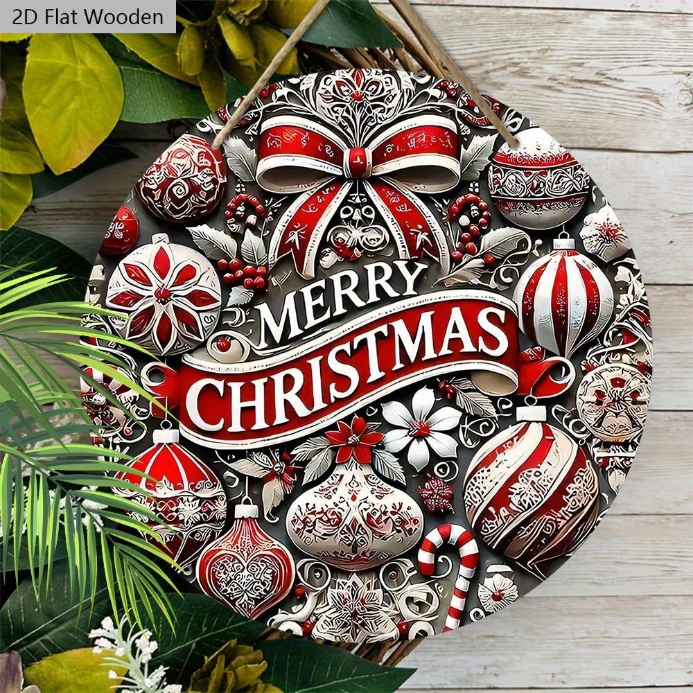 Christmas Wooden Sign with Classic Bow Pattern - Navidad Round Sign for Front Door, Wall Hanging Decor - Ideal Christmas Decoration