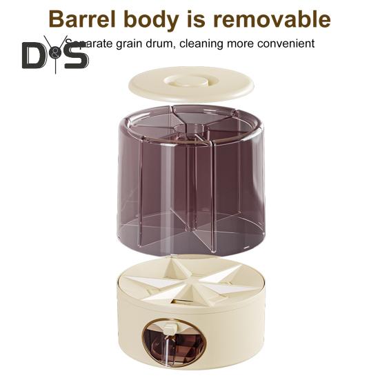 Sealed Dry Grain Bucket Dispenser Large Capacity 6 Compartments Transparent 360-Degree Rotatable Rice Dispenser Grain Bucket