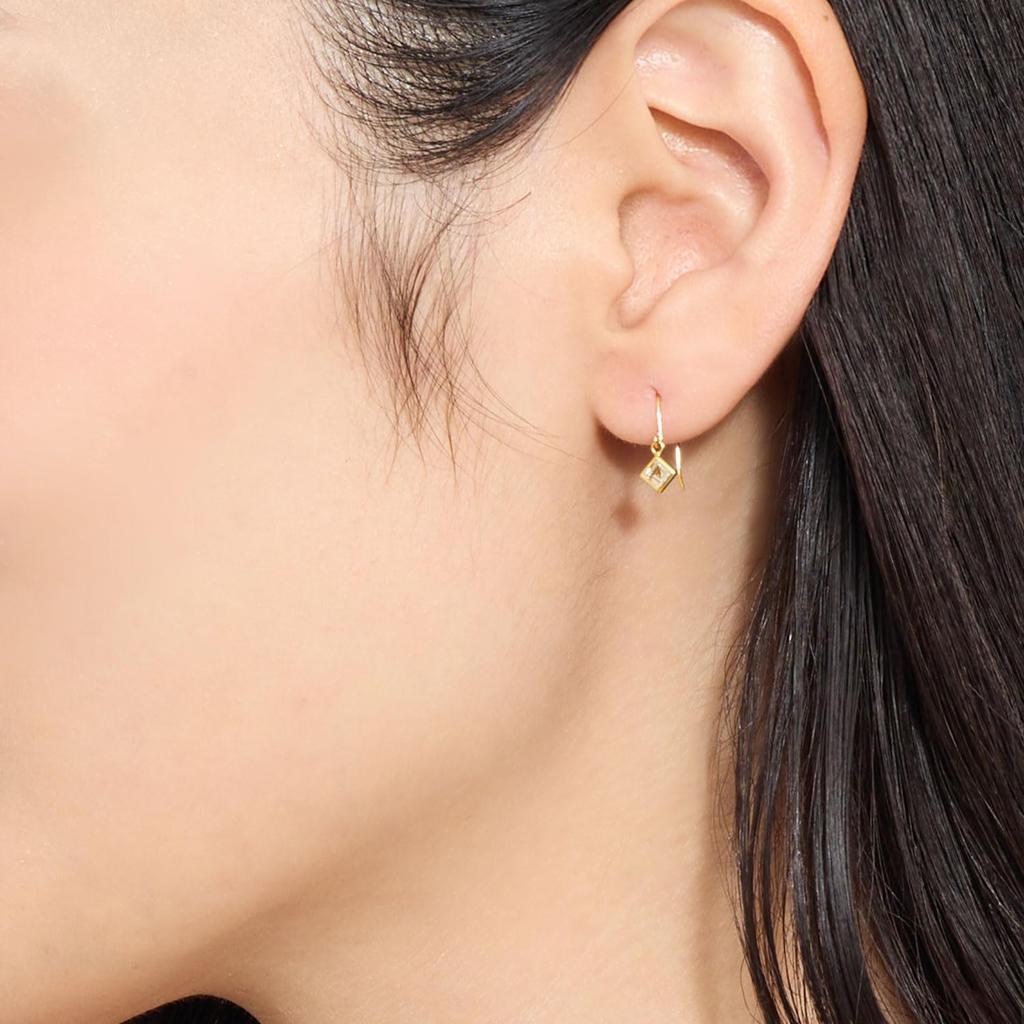 Sears K10 Natural Stone Hook 10K Gold with Women's Earrings, Square, Citrine, Se105-0029-yg-st