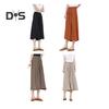 Women Cropped Pants Solid Color Wide-Leg Elastic Waist Casual Trousers with Pockets Loose Fit Pants Daily Wear