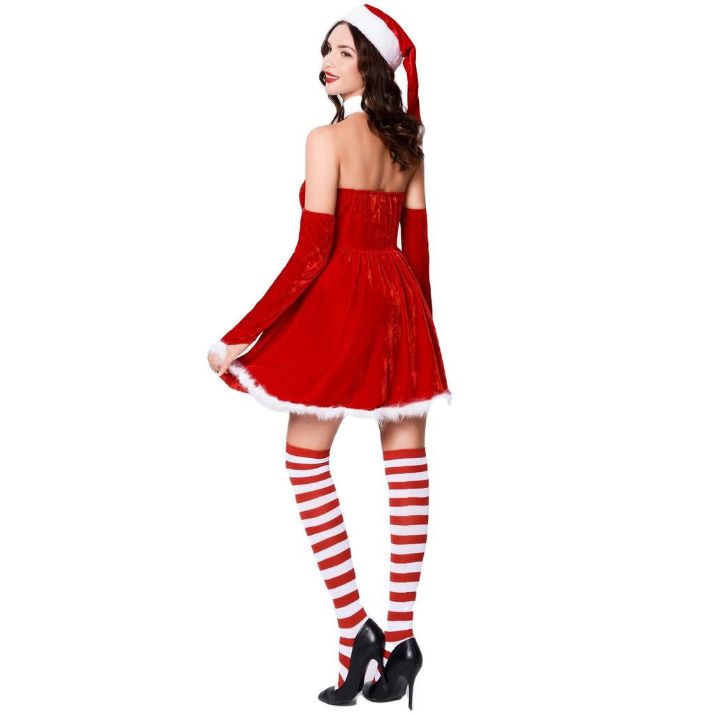 Japanese and Korean Performances Christmas Dress Christmas Hat Set, Sexy Christmas Clothing, Chest Wrapping Women's Christmas Clothing Christmas