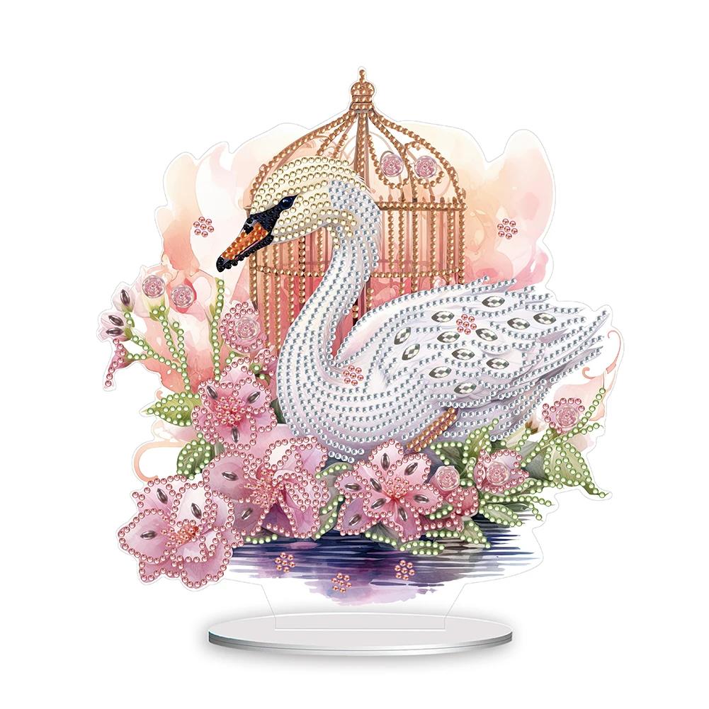 Blauer Vogel Diamantmalerei Schreibtischornamente Set Flamingo Diamantmalerei Schreibtischdekorationen Käfig für Zuhause Büro Schreibtisch Dekor