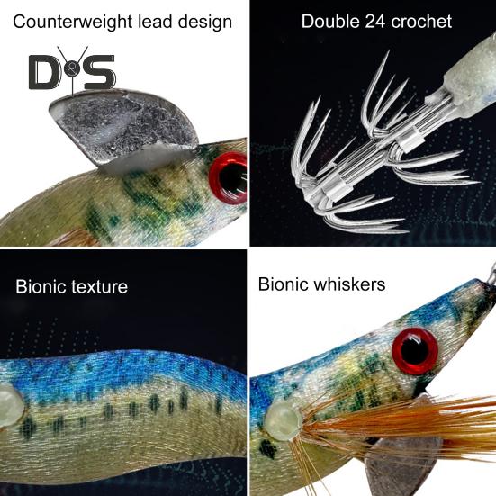 7CM/4.6G Luminous Shrimp Bait with Squid Jig Hook Sinker Realistic Bionic Artificial Lure Saltwater Freshwater Bass Walleye Trout Fishing Accessories