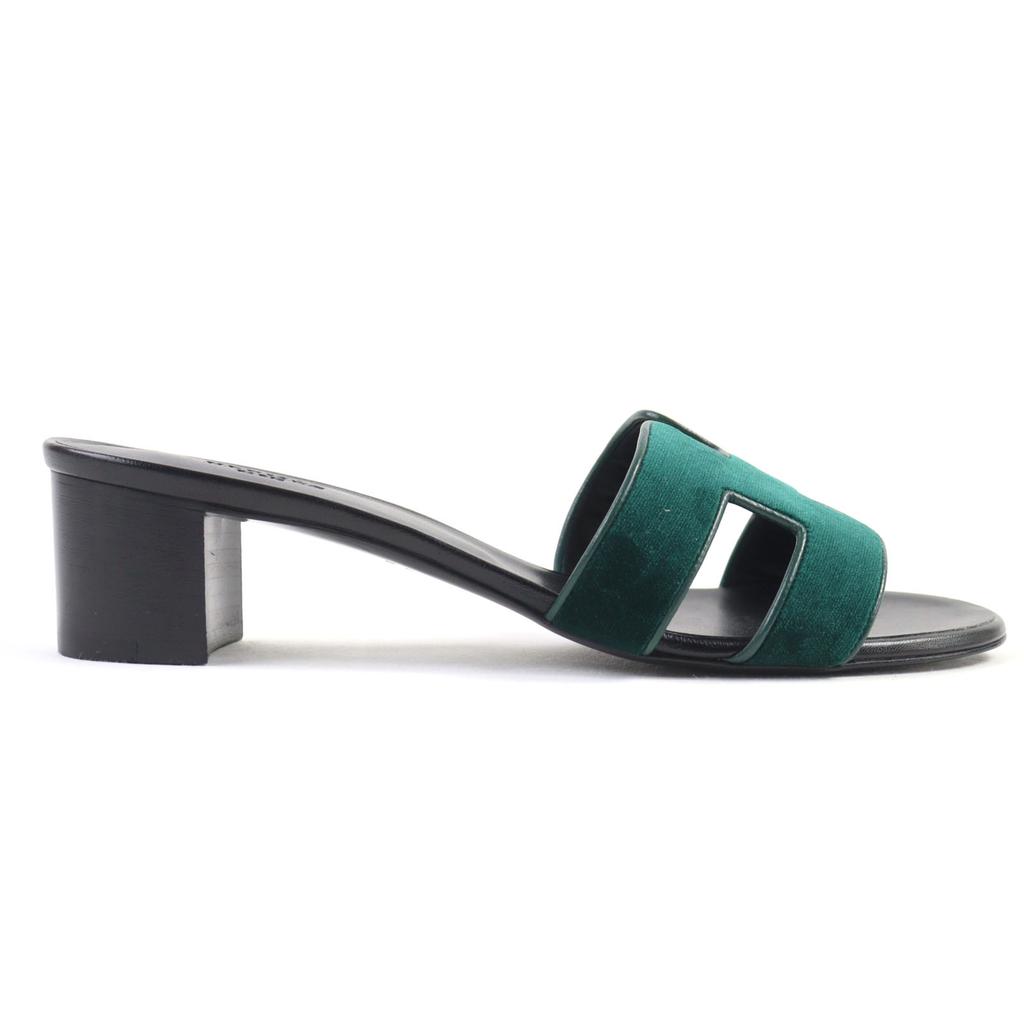 HERMES Mule Oasis H motif velour and leather sandals Velor Women 37.5 232162Z Used