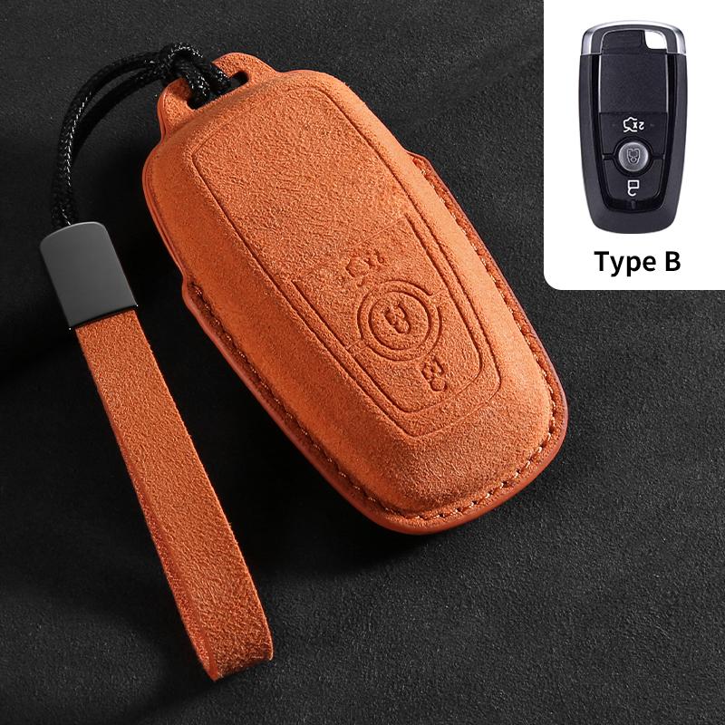 Genuine Leather Auto Key Fob Cover Fit For Ford Fusion Mustang Explorer F150 F250 F350 Ecosport Edge S-Max Ranger Lincoln Mondeo Key Ring Accessoy