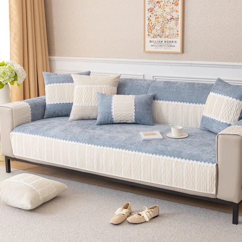 New Chenille Lace Trimmings Sofa Cover for Living Room Modern Sofa Cushion Couch Universal for All Seasons Protector Covers