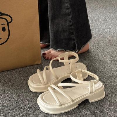 Thick-soled One-word Sandals Women's 2025 New Summer Wear Soft-soled Casual Beach Roman Shoes Women