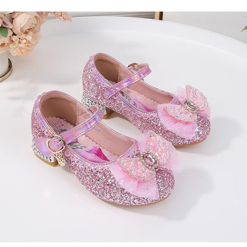 Scarpe col tacco alto da bambina Nuove scarpe di cristallo Elsa per bambini Scarpe da principessa Frozen Scarpe da spettacolo per bambine