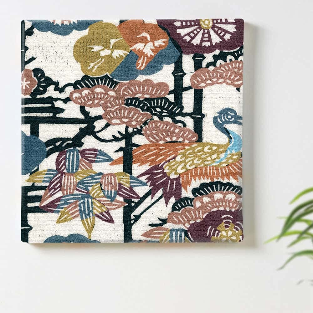 Art Deli Japanese Kimono Floral and Geometric Fabric Wall Art Panel, 57 x 57 cm