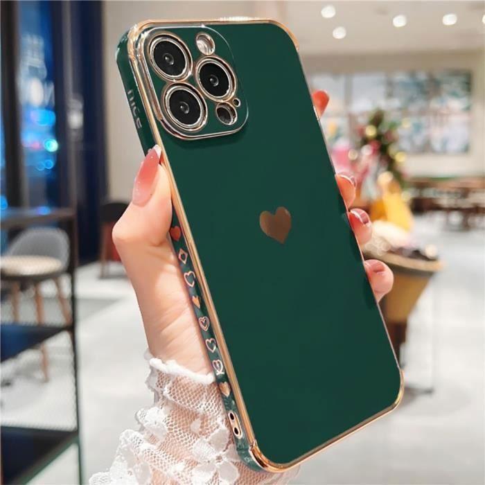 Coque de Protection - PROSHOP - iPhone 13 Pro - Souple - Vert nuit - Motif coeur mignon