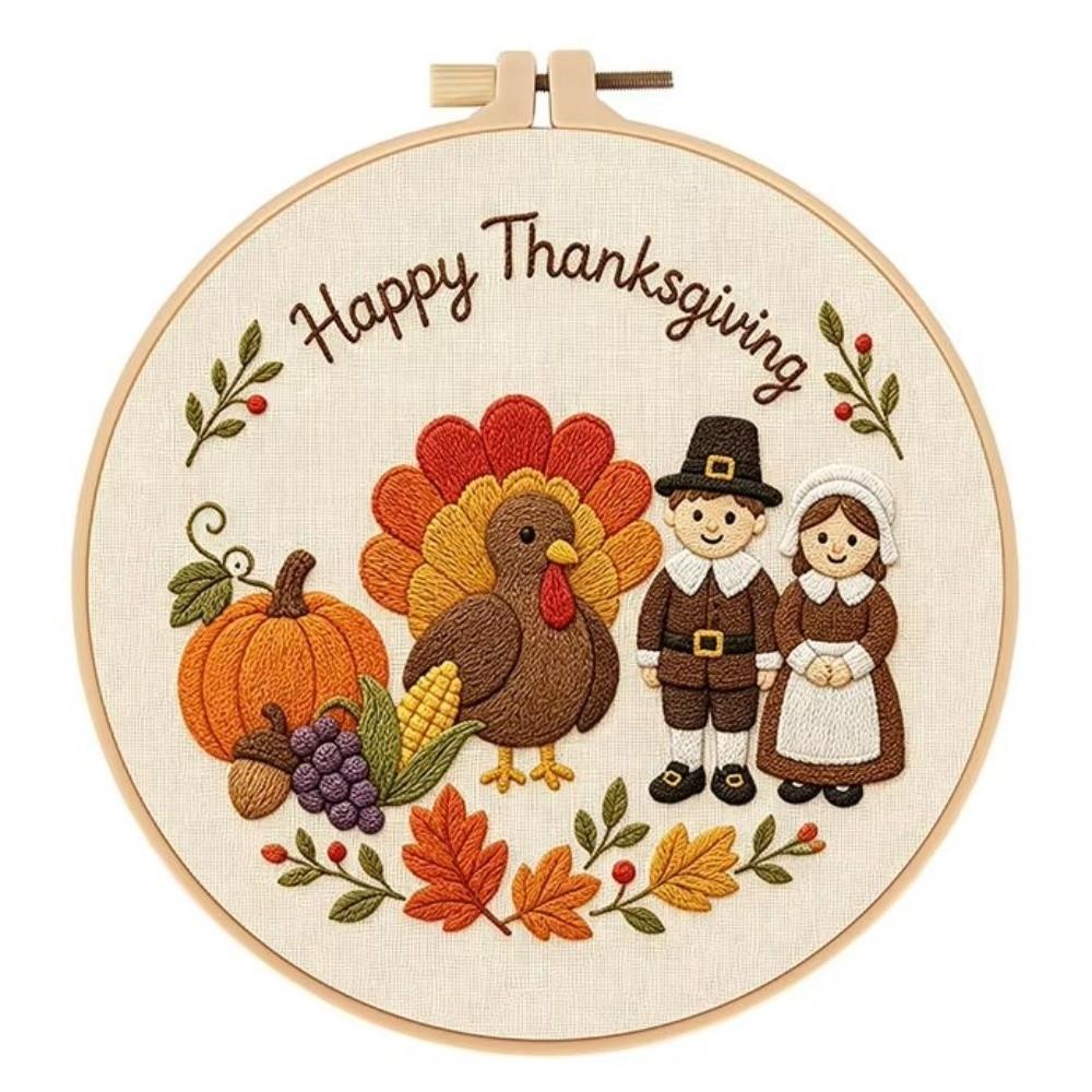 With EN Instruction Happy Thanksgiving Day Embroidery Kit Embroidery Pattern Kit Thanksgiving Day