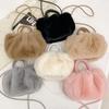Autumn and Winter Plush Shoulder Crossbody Bag Women's Fashi Pleated Warm Faux Fur Hobos Bag Sweet Small Handbag