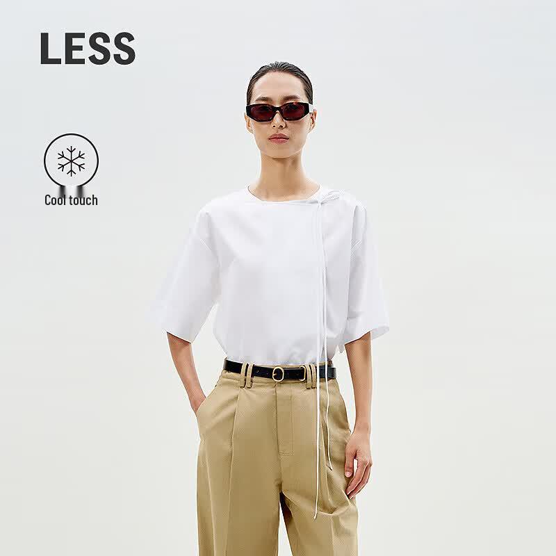 

LESS 2025 Summer Straight Loose Mid-Sleeve Round Neck Shirt XS