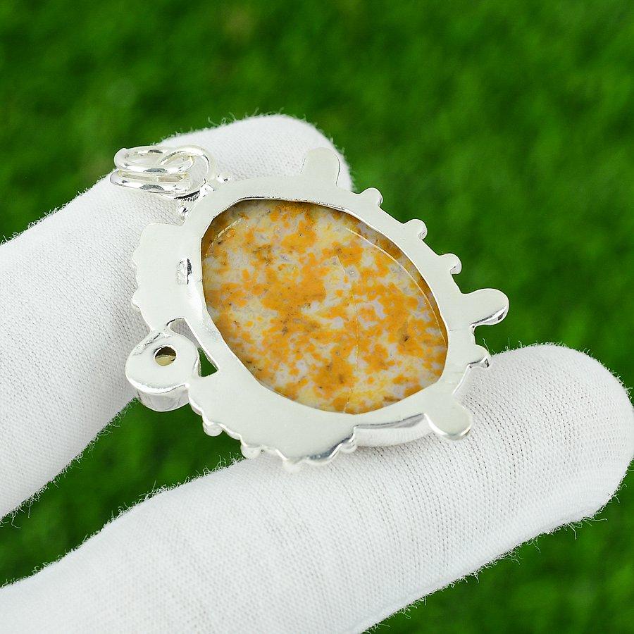 Natural Polka Dot Agate Gemstone Jewelry 925 Sterling Silver Pendant For Girls