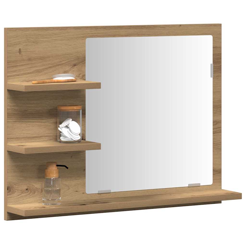 Bathroom Mirror with Shelves Artisan Oak Finish 60 x 10.5 x 45 cm