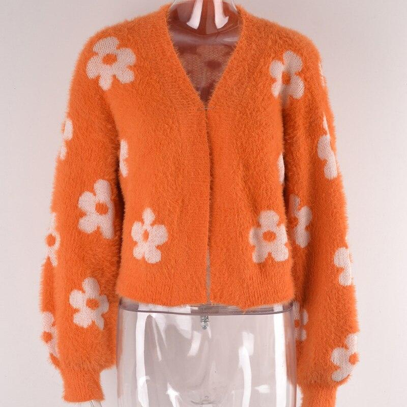Bunda s květinovým potiskem Pletená kardiganová bunda Dámské 2023 Podzim Sladké Běžné Plodiny Svetry Kabát Zima Krátké Pletené zboží Pull Femme 28740