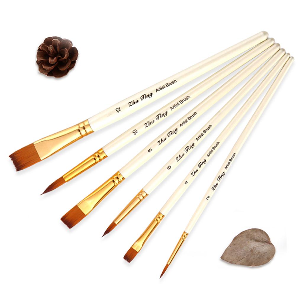Cheap 6pcs Paint Brushes Set Round and Flat Tips Artists Paintbrushes