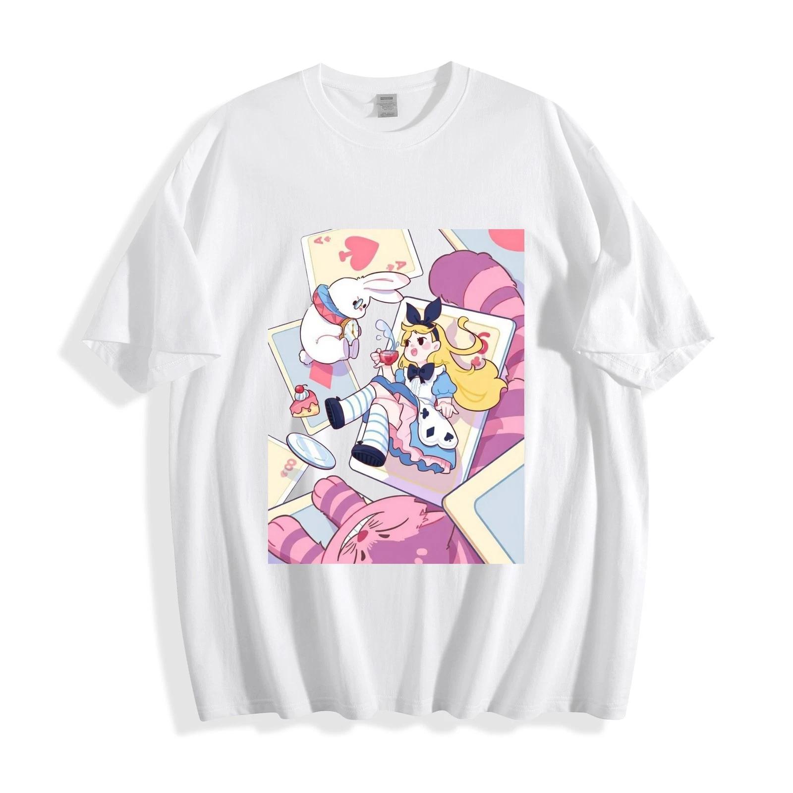 Alice in Wonderland Tea Party Tee - Alice Bunny Mad Hatter Cards Fantasy T-Shirt L