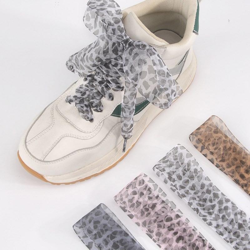 Leopards Print Sheer Ribbon Shoe Laces 140cm Long Flat Shoelaces Polyester Shoe Laces for Adults Kids Trainers Sneakers