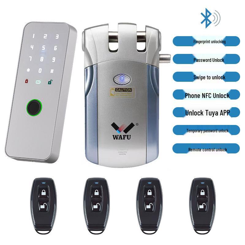 Wireless Remote-Control Smart Lock with Invisible Design and Electric Bull Head Lock for No-Drill Installation
