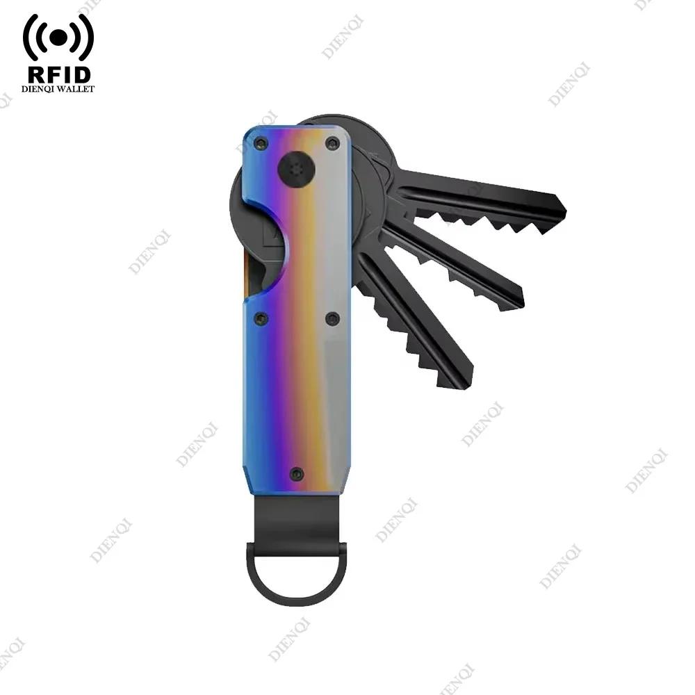 Smart Metal Key Organizer Holds 2-6 Keys Wallets Men RFID Block Aluminium Key Chain Minimalist Case Holder for Keychain Secures Ulqch44