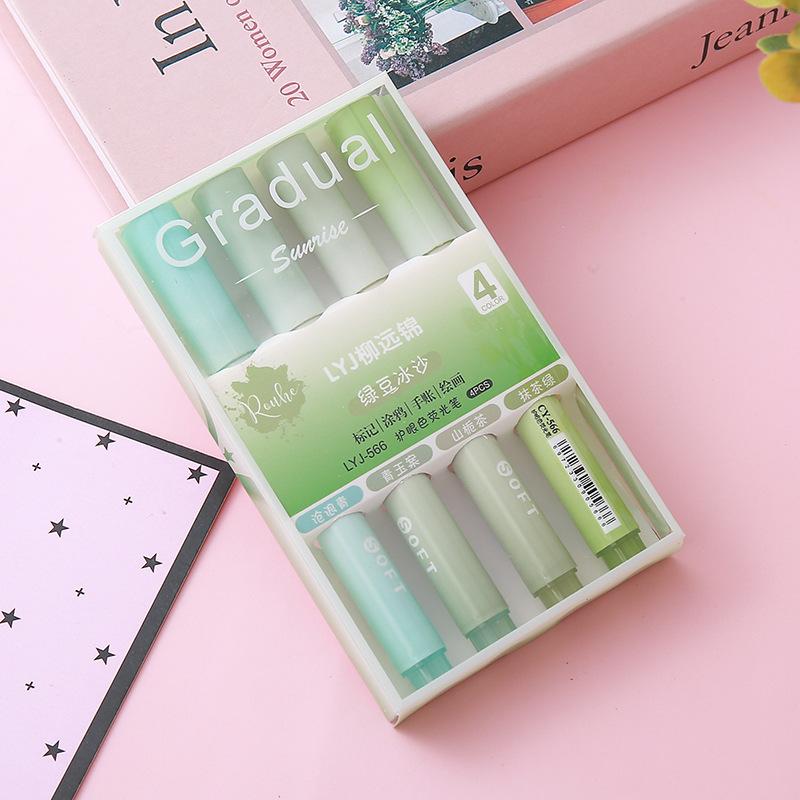 Gradient Color Lovely Highlighter High Value Scratch Student Meeting Marker Pen Eye Protection Large Capacity Kawai Stationery