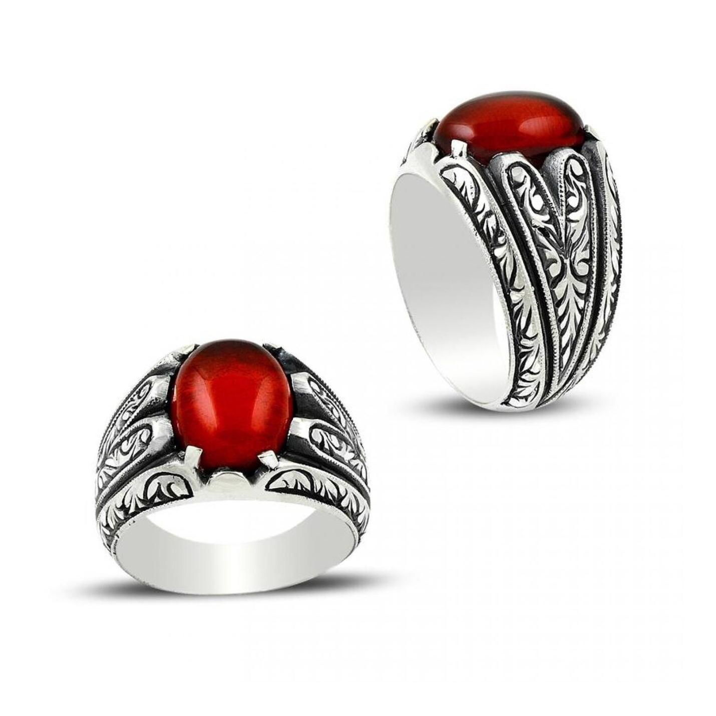 

Эрзурумское серебряное кольцо с огненным янтарем ручной работы