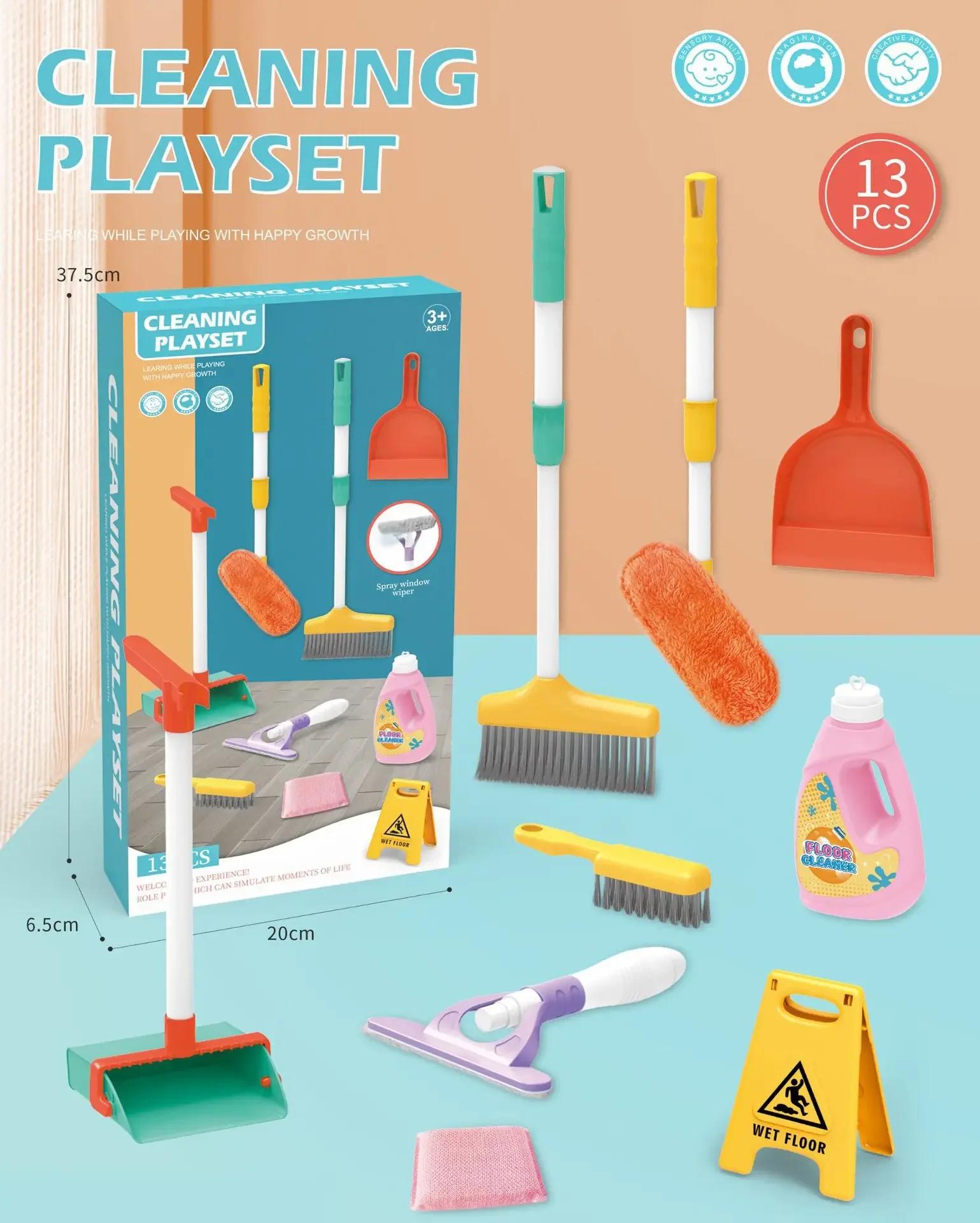 

Kids Kindergarten Cleaning Game Toys - Pretend Play Housework Supplies Kit Broom Mop & Dish Washing Children Cleaning Toy Set