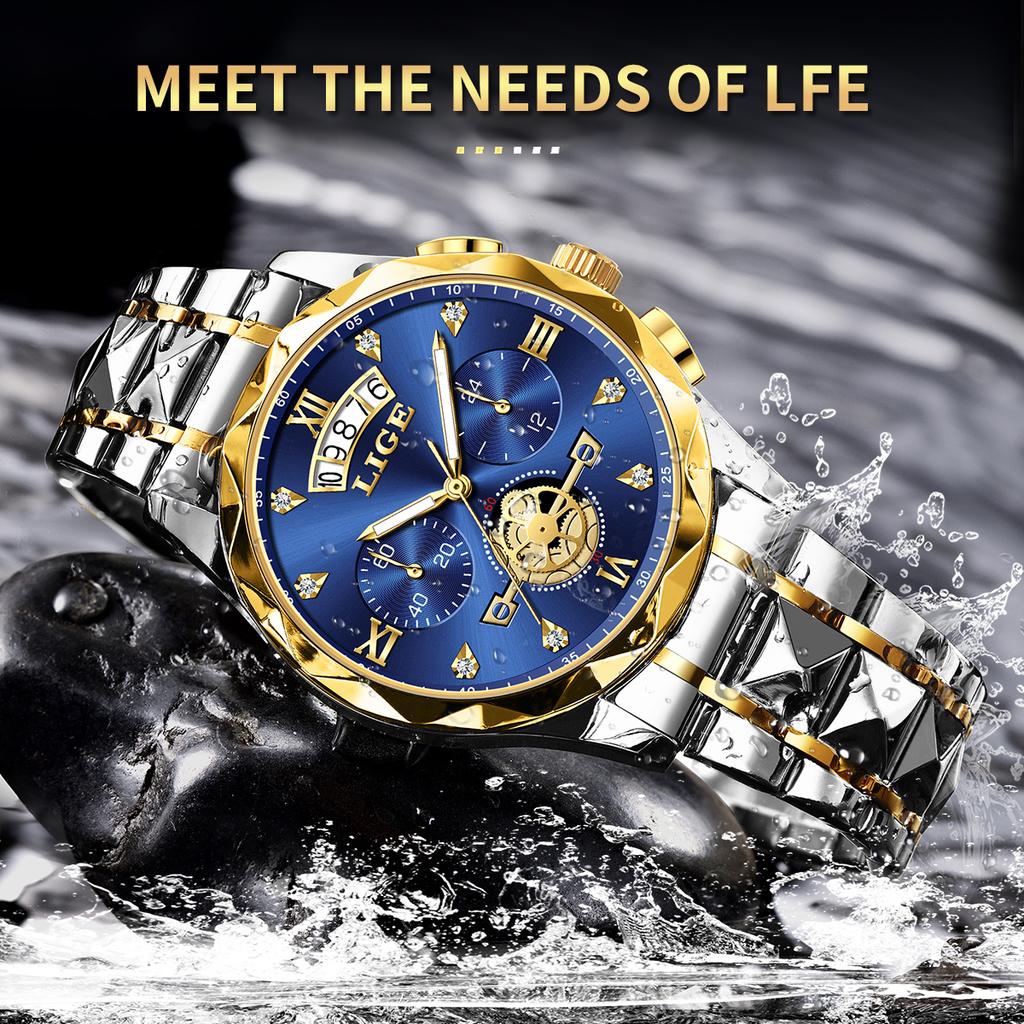 LIGE Classic Luxury Quartz Man Watch Calendar Display Fashion Waterproof Luminous Watches for Men Business Stainless Steel Clock