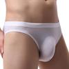 Men Sexy Briefs Mid-rise Ice Silk Thin Translucent Panties Elastic Waistband Solid Color U-Convex Underwear