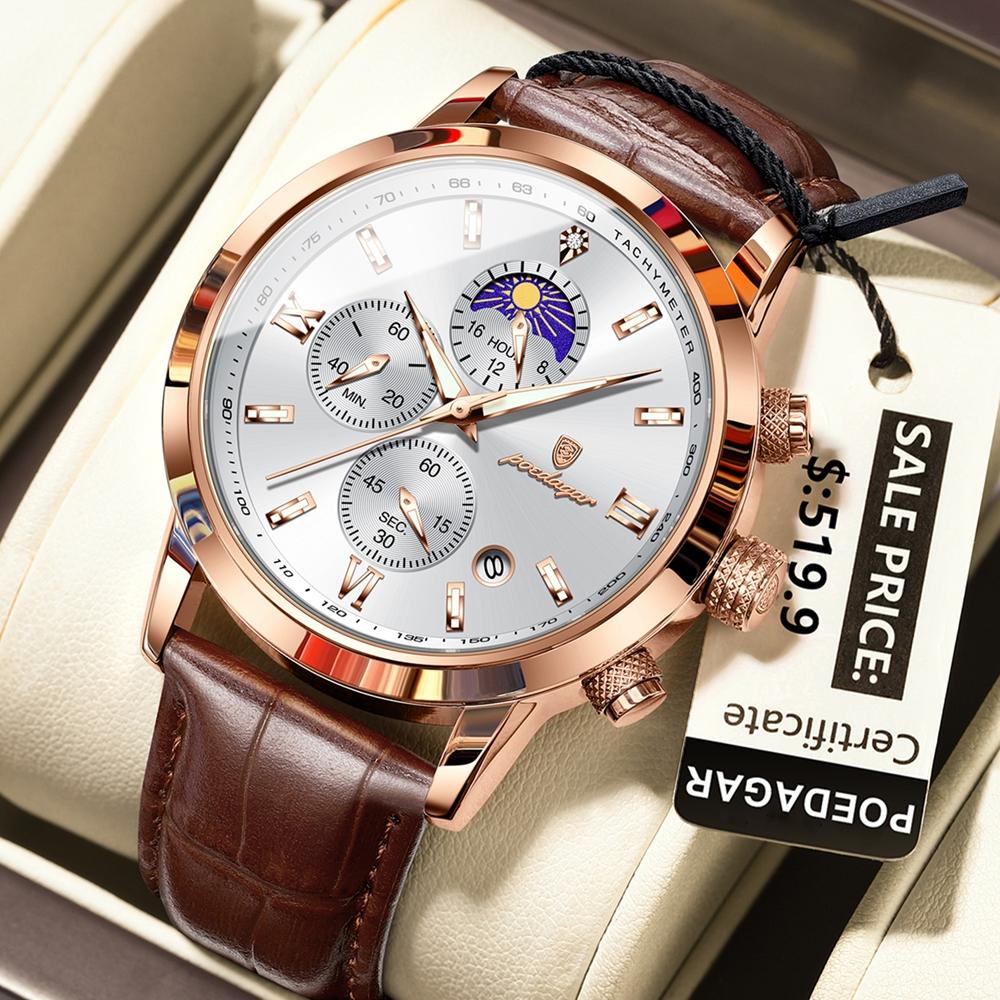 Luxury Sports Watch For Men Waterproof Luminous Date Chronograph Man Wristwatch Leather Quartz Men's Watches
