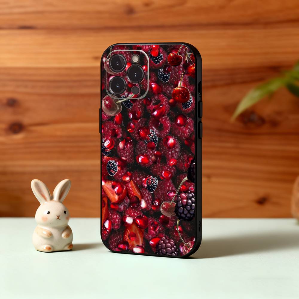 Red C-Cherry Pomegranate Raspberry Phone Case For iPhone17,16,15,14,13,12,Plus,Pro Max, 5G Others Soft Black Cover