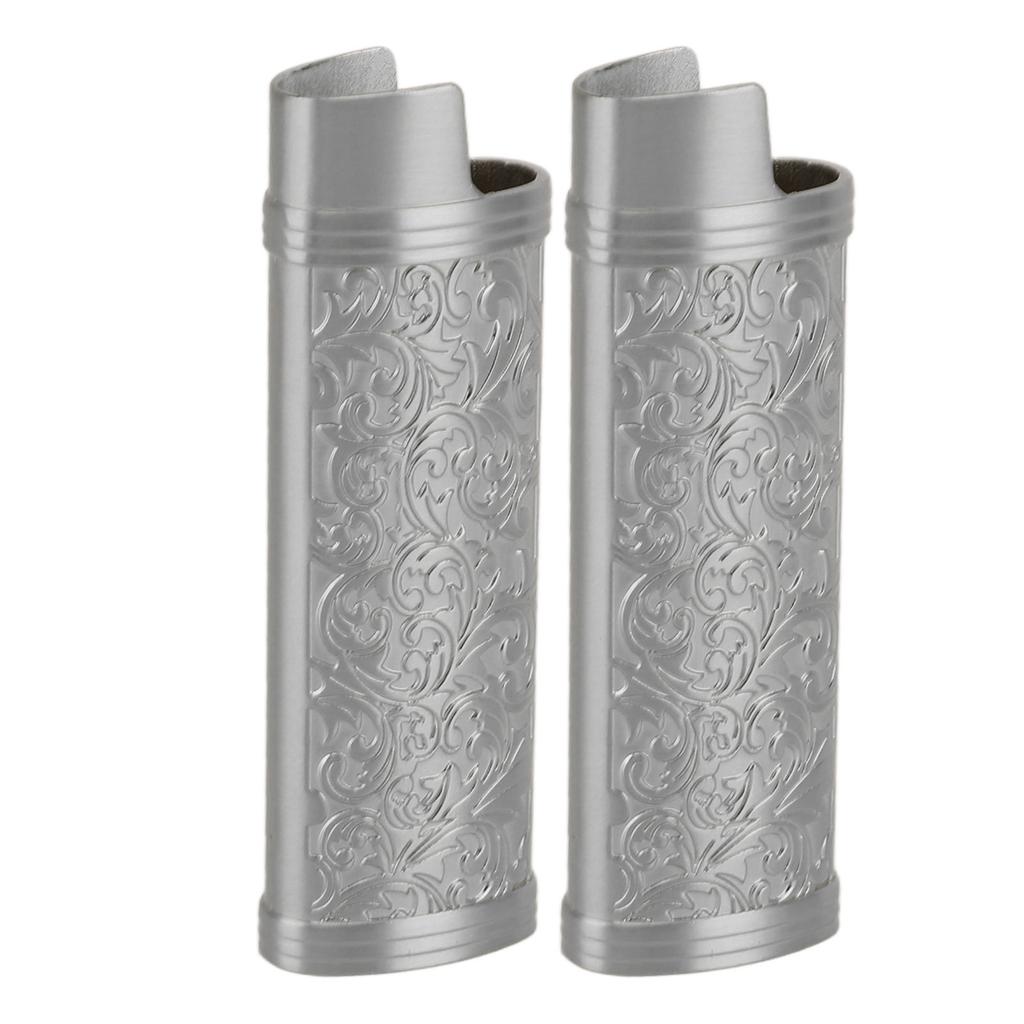 2PCS Lighter Case Cover Vintage Style Floral Stamped Zinc Alloy Shell for Lighter Protection