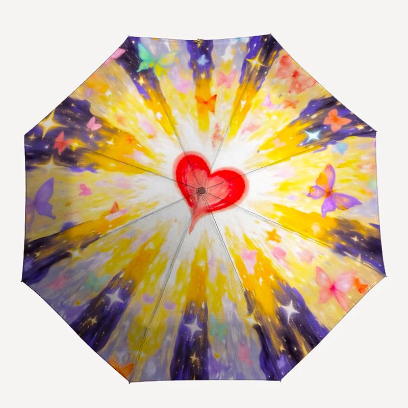 1pc Heart Butterfly Mandala Automatic Folding Umbrella Durable Iron Frame,All Seasons Home Travel Outdoor Multifunctional Umbrella yy251115066