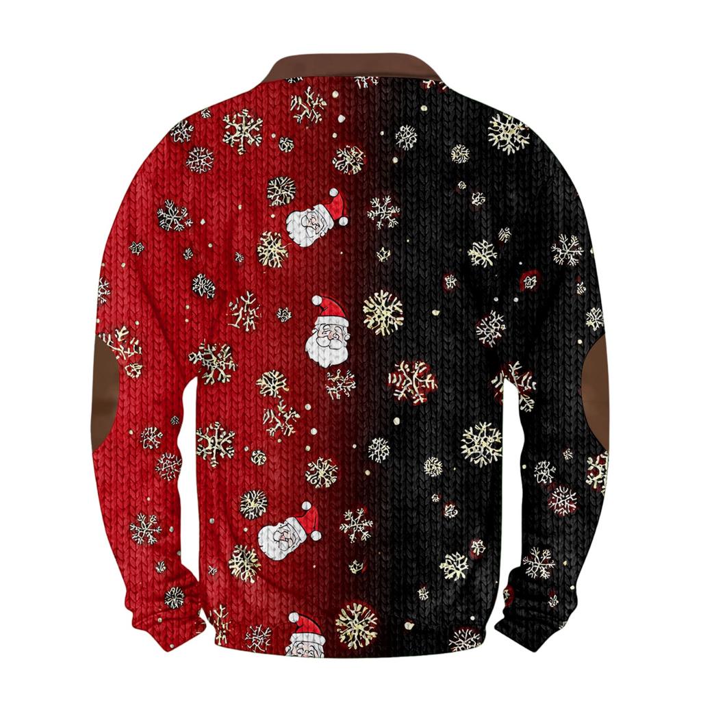 Mens Christmas Sweater Zip Up Sweatshirts Vintage Knit Graphic Sweatshirt Xmas Stand Collar Pullover
