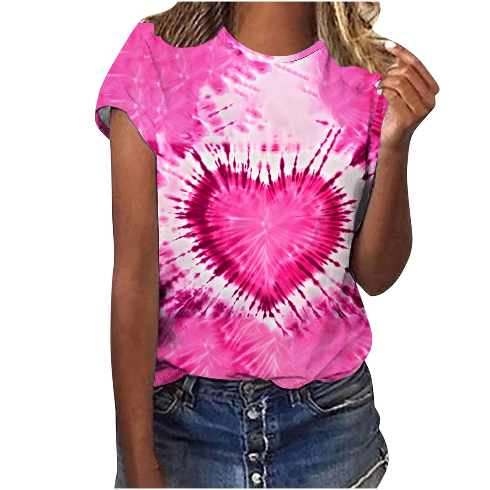 

Heart Graphic 3D Print Tie Dye T-Shirts Women O-Neck Short Sleeve T Shirt Streetwear Y2k Harajuku Tees Basic Top Female Clothing 5XL