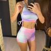New Tie Dye Lace Up Shorts Female Swimsuit High Waist Bikini Women Swimwear Two-pieces Bikini set Bather Bathing Suit Swim V4969