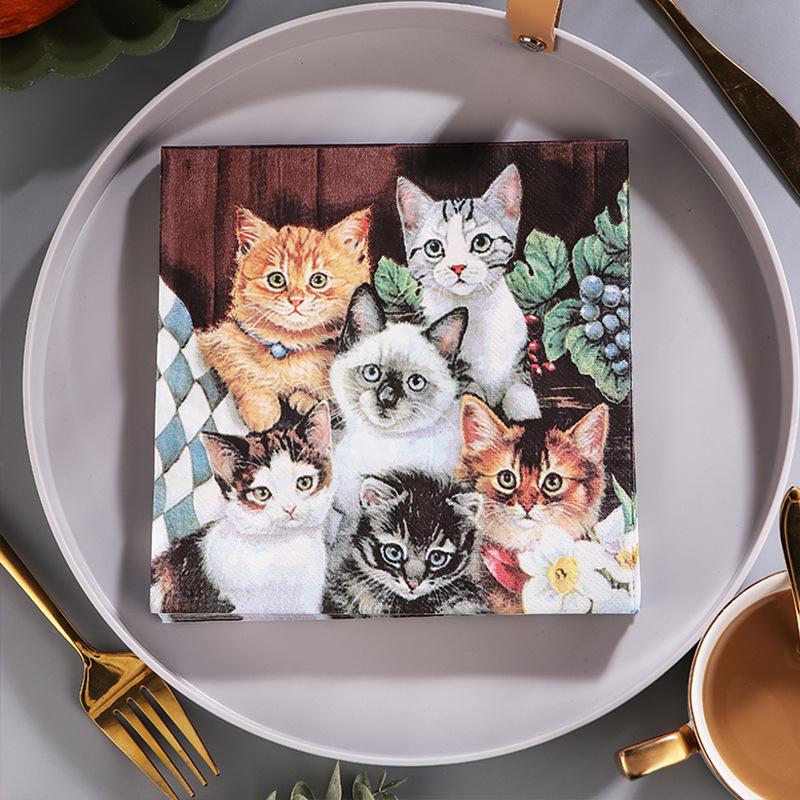 Colorful Cat-Themed Paper Napkins for Restaurants and Hot Pot Tables