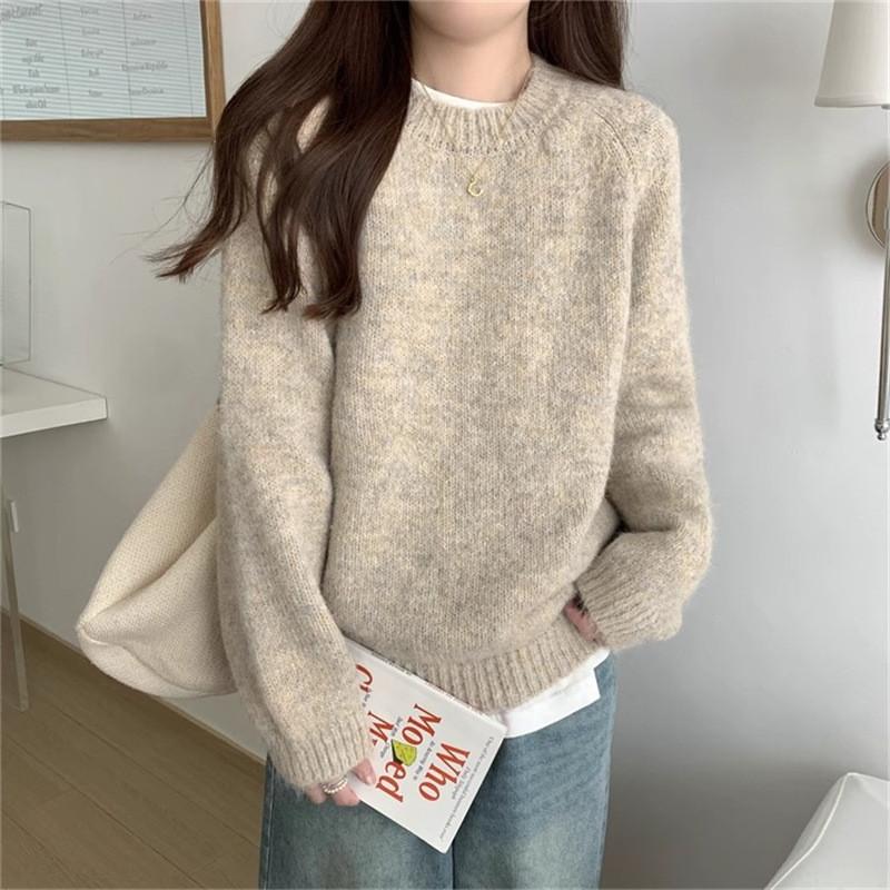 Fauler Strickpullover für Damen mit einfarbigem Design für die Herbstkälte