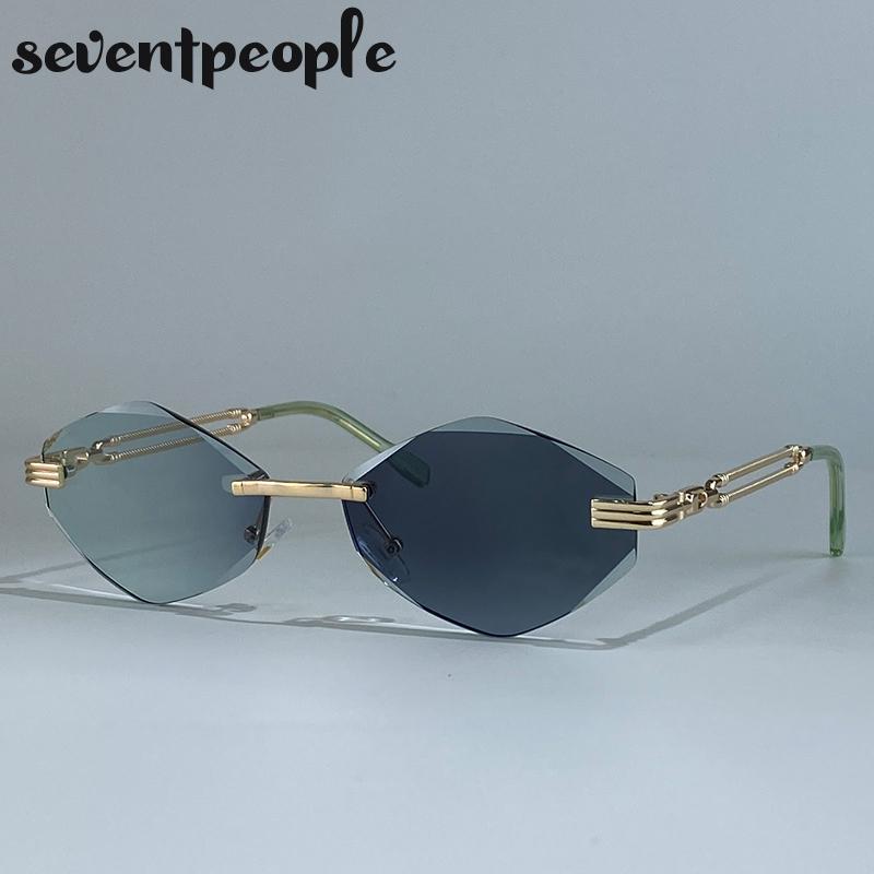 Classic Rimless Hexagon Sunglasses Women  Luxury Brand Vintage Steampunk Metal Outdoor Sun Glasses For Ladies Polygon Shades
