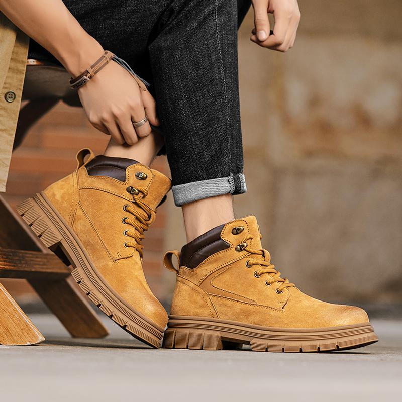 Fashion Vintage Men Platform Ankle Boots Genuine Leather Autumn British Chelsea Boots Outdoor Non Slip Casual Work Boot Botas Hombre