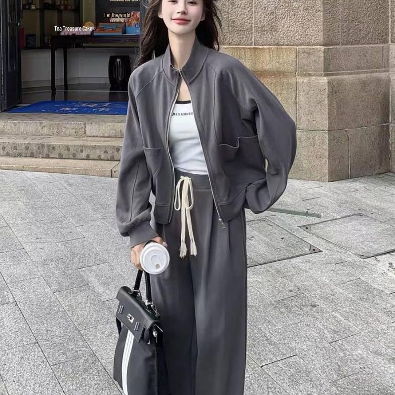 

Женский повседневный свободный спортивный костюм - Стильный комплект из двух предметов: толстовка и брюки, для весны и осени 2025 XL 110-125 jin серый