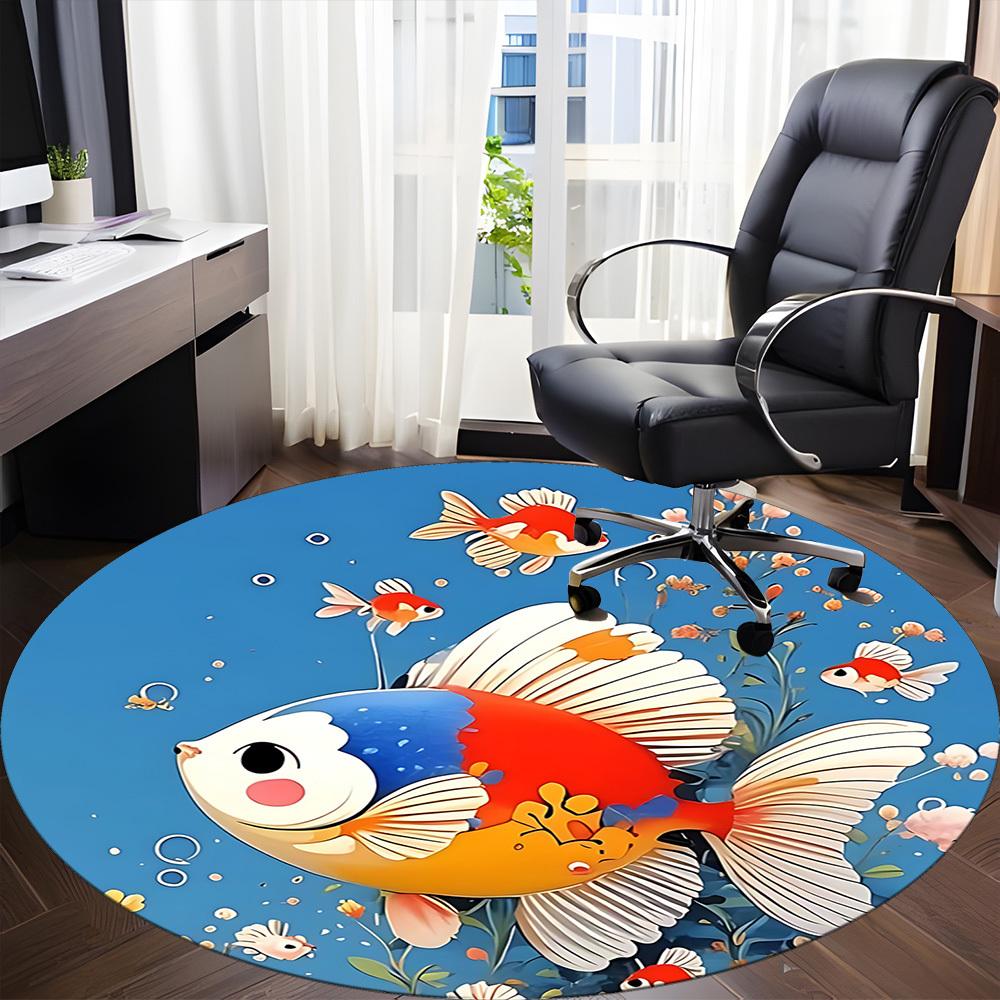 1pc Goldfish Ocean Office Round Area Rug, Indoor Mat Suitable For Office, Under Office Chairs Bedroom Living Room Home Decor, Room Deco