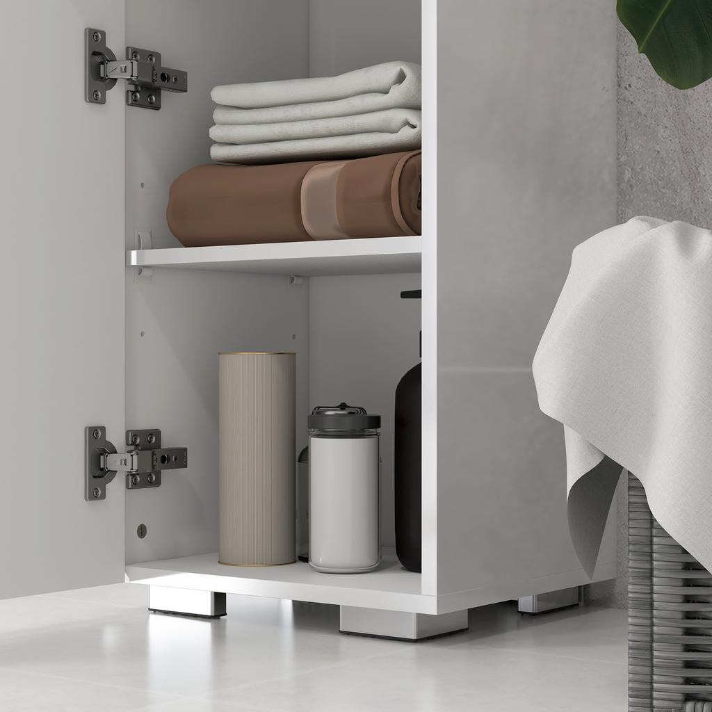 Bathroom Column in MDF with Open Shelf, Drawer and Closed Cupboard, 37x32.5x170 cm, White