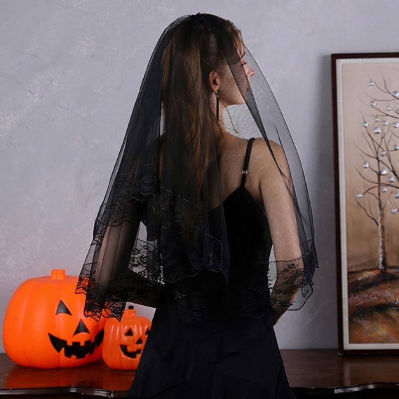 Gothic Lace Flower Trim Wedding Veils with Easy Wear Design for Halloween Bride and Costume Parties Dressingup Headwear