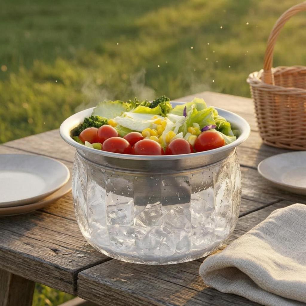 Stainless Steel Double Layer Chiller Bowl Sturdy for Camping