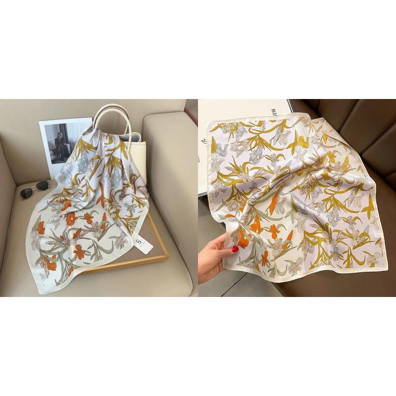 Lenço Quadrado de Seda Estampa Floral de Luxo Mulheres Lenço de Cetim Macio Faixa de Cabelo Lenço de Pescoço Cabeça Hijab Senhora Faixa de Cabelo Foulard Fita de Bolsa